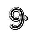 Number 9 Celtic font. norse medieval ornament ABC sign nine. Traditional ancient manuscripts alphabet