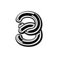 Number 3 Celtic font. norse medieval ornament ABC sign three. Tr