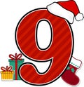 Number 9 with christmas design elements