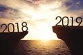 Number 2018 and number 2019 on cliff gap Royalty Free Stock Photo