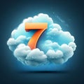 Number 7 in the clouds. Cloud computing concept. Vector illustration Royalty Free Stock Photo