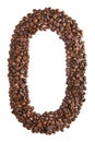 Number 0 from coffee beans isolated on white background. Royalty Free Stock Photo