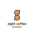 Number 8 coffee cafe logo with coffee latte cup in number 8 shape icon logo illustration template