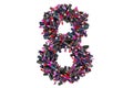 Number 8 from colored lipsticks, 3D rendering Royalty Free Stock Photo