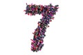 Number 7 from colored lipsticks, 3D rendering Royalty Free Stock Photo