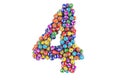 Number 4, from colored lottery balls, 3D rendering