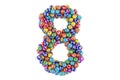 Number 8, from colored lottery balls, 3D rendering