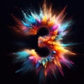 Number 3 - Number THREE - Colored powder explosion number font isolated on black background