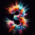 Number 3 - Number THREE - Colored powder explosion number font isolated on black background