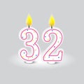 Number 32 with colorful dots. Celebratory candle design. Bright birthday symbol. Vector illustration. EPS 10.