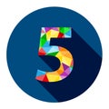 Number 5 button with colorful polygon pattern