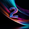 number 2 with colorful waves colors on black background generative AI Royalty Free Stock Photo