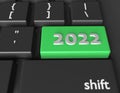 Number 2022 on a computer keyboard. New Year image on a computer key Enter