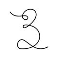3 Number continuous line. Number three Hand drawn Line Art design concept. Transparent background