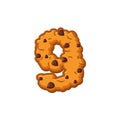 Number 9 cookies font. Oatmeal biscuit alphabet symbol nine. Foo