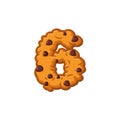 Number 6 cookies font. Oatmeal biscuit alphabet symbol six. Food