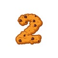 Number 2 cookies font. Oatmeal biscuit alphabet symbol two. Food