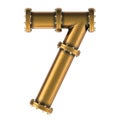 Number 7 from copper, bronze or brass pipes, 3D rendering