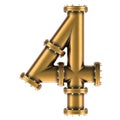 Number 4 from copper, bronze or brass pipes, 3D rendering