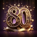 August Octogenarian 80th Celebration in Golden Elegance Royalty Free Stock Photo