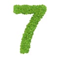 Number 7, alphabet of green leaves- 3D illustration Royalty Free Stock Photo