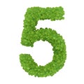 Number 5, alphabet of green leaves- 3D illustration Royalty Free Stock Photo