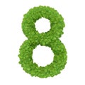 Number 8, alphabet of green leaves- 3D illustration Royalty Free Stock Photo