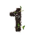 Number created using earth with young sprouts isolated on white. Royalty Free Stock Photo
