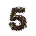 Number created using earth with young sprouts isolated on white. Royalty Free Stock Photo