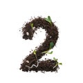 Number created using earth with young sprouts isolated on white. Royalty Free Stock Photo