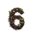 Number created using earth with young sprouts isolated on white. Royalty Free Stock Photo
