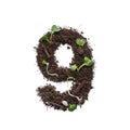 Number created using earth with young sprouts isolated on white. Royalty Free Stock Photo