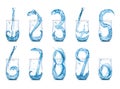 NUMBER CREATED IN WATER SPLASH PORING IN GLASS 3D illustration Royalty Free Stock Photo