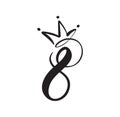 Number 8 with crown. Eight logo of March. For congratulation calligraphy text. Lettering for Womans Day. Can use for