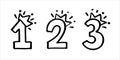 Number 1 2 3 with crown set. Hand drown vector one, two, three. Design for baby birthday, little princess or prince party