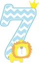 Number 7 with cute lion king and chevron pattern