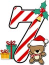 Number 7 with cute teddy bear and christmas design elements Royalty Free Stock Photo