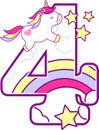 Number 4 with cute unicorn Royalty Free Stock Photo