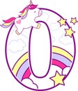 Number 0 with cute unicorn and rainbow Royalty Free Stock Photo