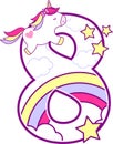 Number 8 with cute unicorn and rainbow Royalty Free Stock Photo