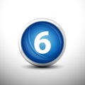 Number 6 in 3D Shiny Blue Keys for web Icons Royalty Free Stock Photo