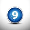 Number 9 in 3D Shiny Blue Keys for web Icons Royalty Free Stock Photo