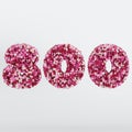 Number 800 3D Text Illustration, Digits With Pink And Cream Colors Stars, 3D Render In 4K Resolution