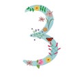 number 3 decorated with beautiful flowers Royalty Free Stock Photo