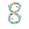 number 8 decorated with beautiful flowers Royalty Free Stock Photo