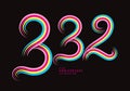 332 number design vector, graphic t shirt, 332 years anniversary celebration logotype colorful line,332th birthday logo, Banner