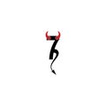 Number 7 with devil`s horns and tail icon logo design vector