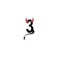 Number 3 with devil`s horns and tail icon logo design vector