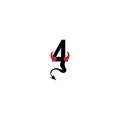 Number 4 with devil`s horns and tail icon logo design vector