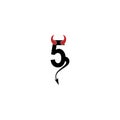 Number 5 with devil`s horns and tail icon logo design vector